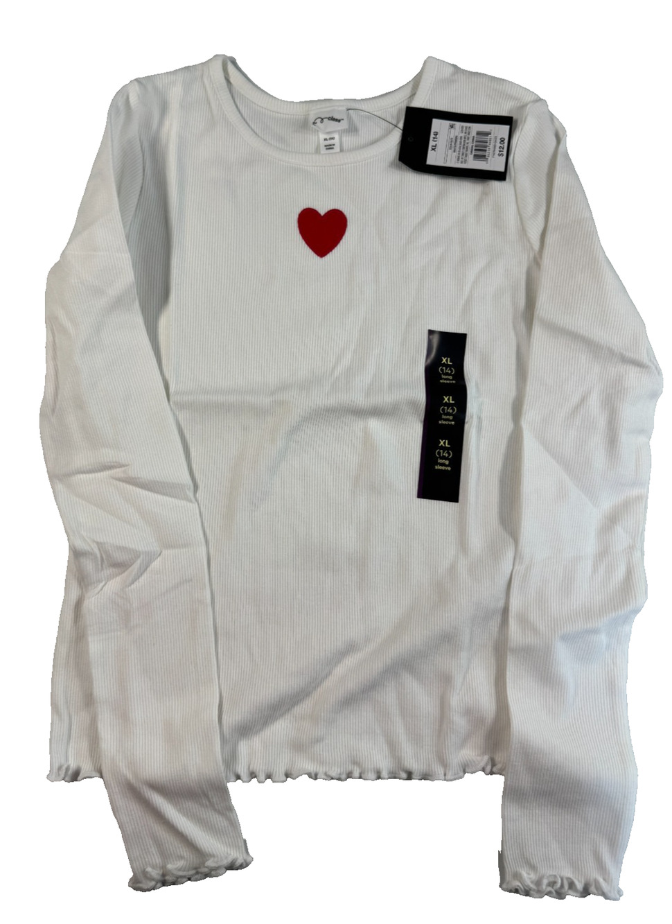 Art Class Girls' Long Sleeve T-Shirt White Hearts Size XL NWT